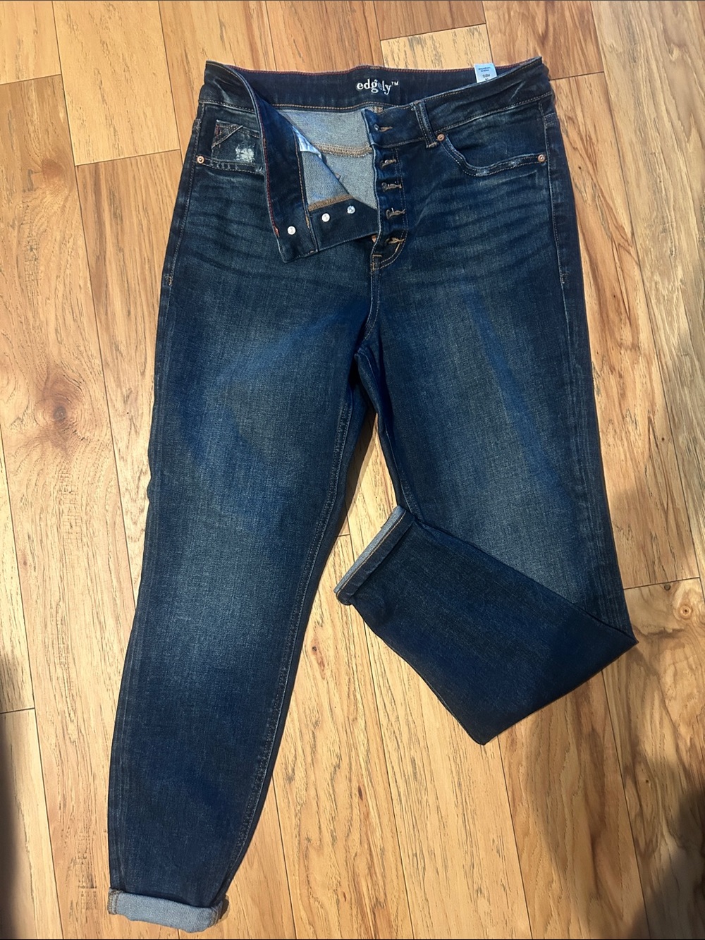 Maurices Dark Blue Boyfriend Jeans with Button-Fly